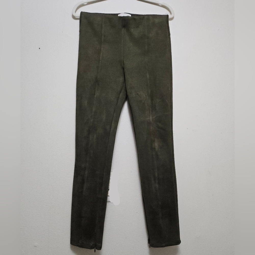 Anthropologie Faux Suede Leggings Womens Olive Green Ankle Zip Pants 28